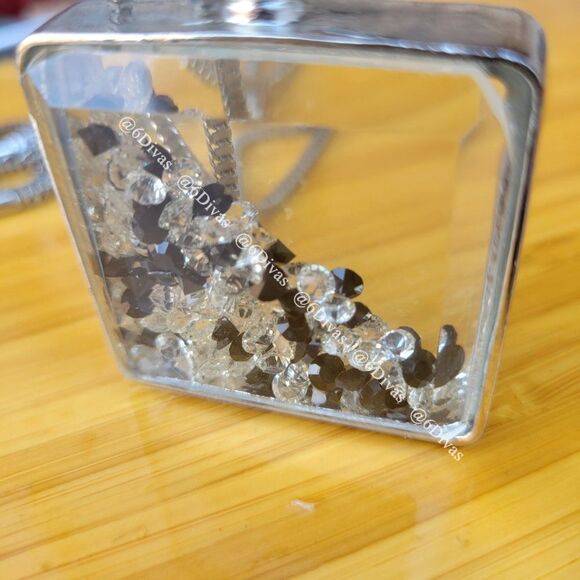 Square Glass BottlePendant Necklace with Crystals - NWOT - Picture 8 of 8